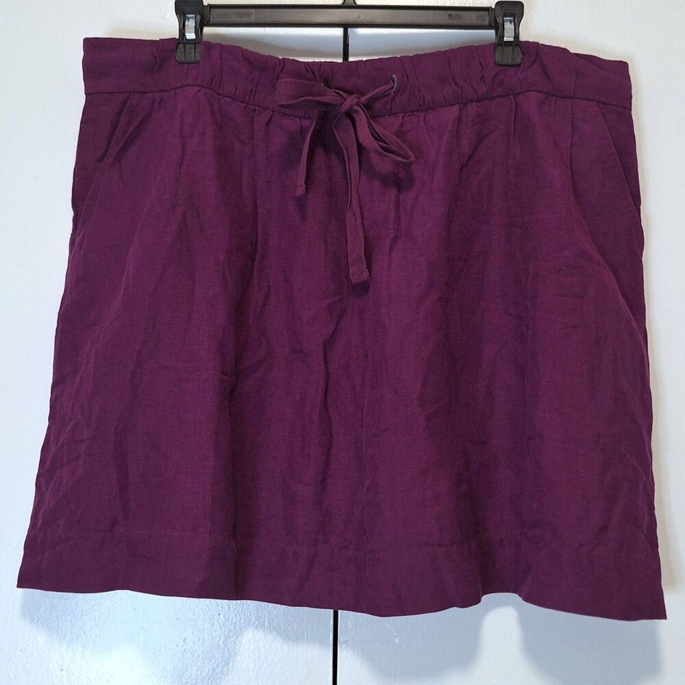 Loft Plum Purple Linen Skirt Drawstring Elastic Waist Pockets Size 14